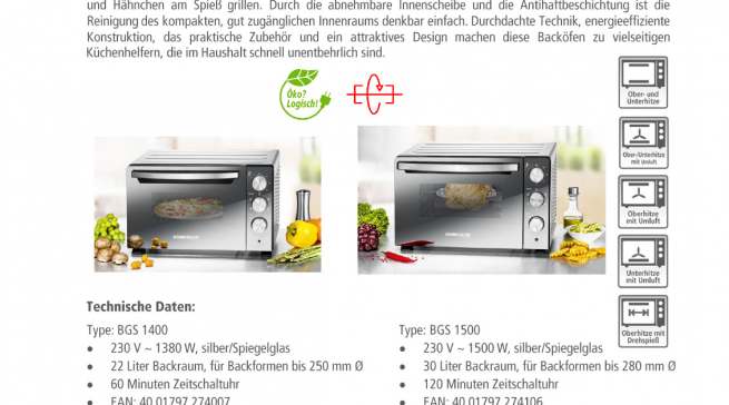 Rommelsbacher Back & Grill Ofen BGS 1400 (mit Drehspieß & Umluft)