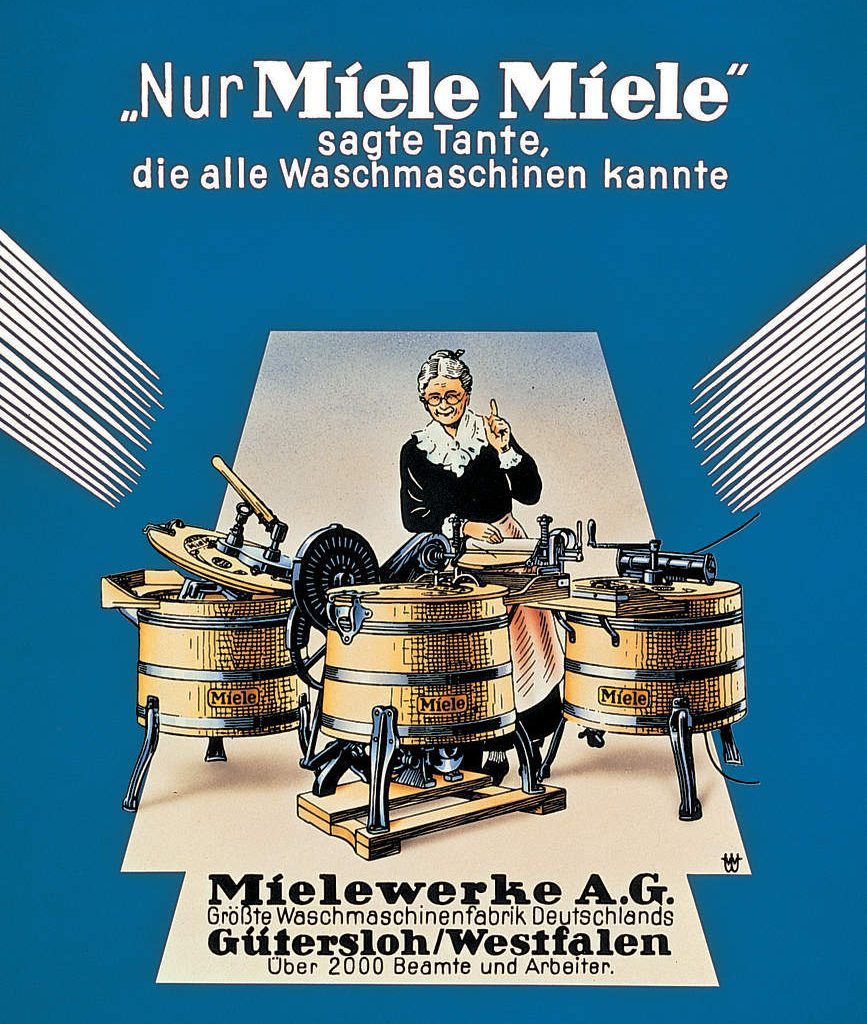 Eine Ikone der Werbegeschichte: Nur „Miele Miele“ sagte Tante, die alle Waschmaschinen kannte (1920er-Jahre). 